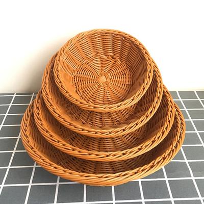 Круглая корзина для фруктов из имитации ротанга, корзина для хранения мелочей, плетеная вручную, коробка для хранения еды для пикника, кухонные принадлежности для хранения дома