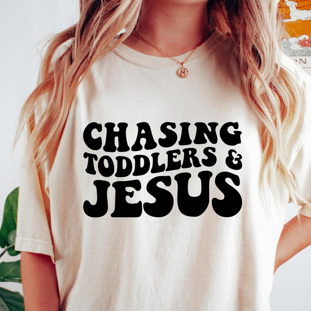 Chasing Toddlers And Jesus T-shirt, Retro Comfort Mother's Day Shirt, Christian Mother's Day Sweatshirt, Religious Mom Gift, Jesus Lover Tee