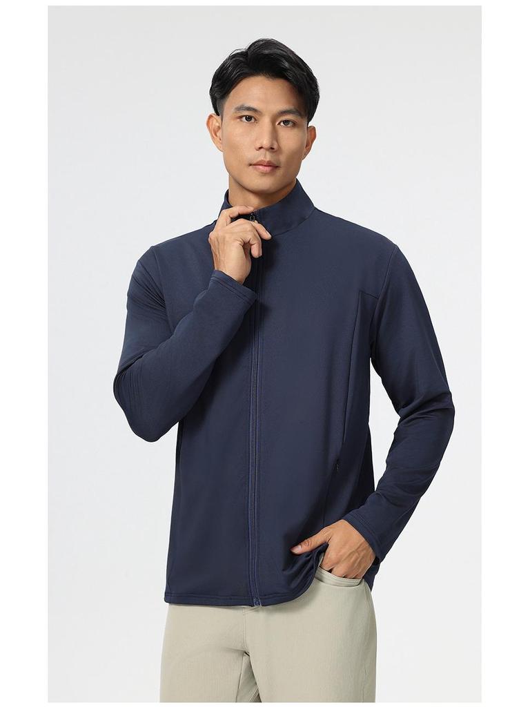 Windproof Quick-Dry Long Sleeve Running Jacket - Men's Thin Stand Collar Sports Cardigan for Spring & Autumn Outdoor Training