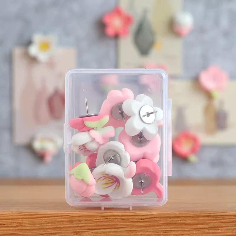 20/30Pcs 3D Sakura Pushpins Creative Pink Flower Push Pins Blackboard Push Pins  Wall Markers