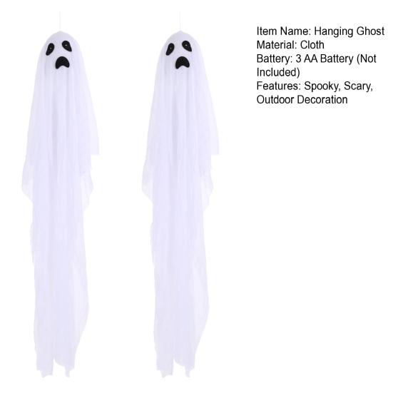 2 Pcs Halloween Hanging Ghosts Spooky Outdoor Light-Up Flying White Ghosts