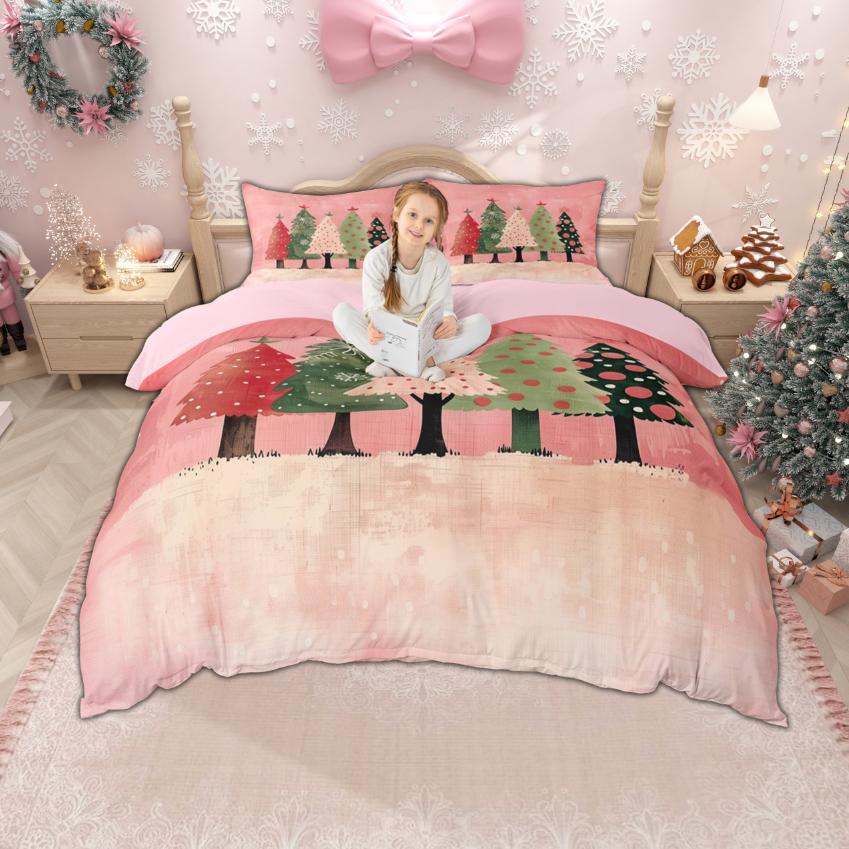 Homewish Watercolor Xmas Tree Duvet Cover Set for Girls Boys, Merry Christmas Bedding Set, New Year Gifts Quilt Cover Set