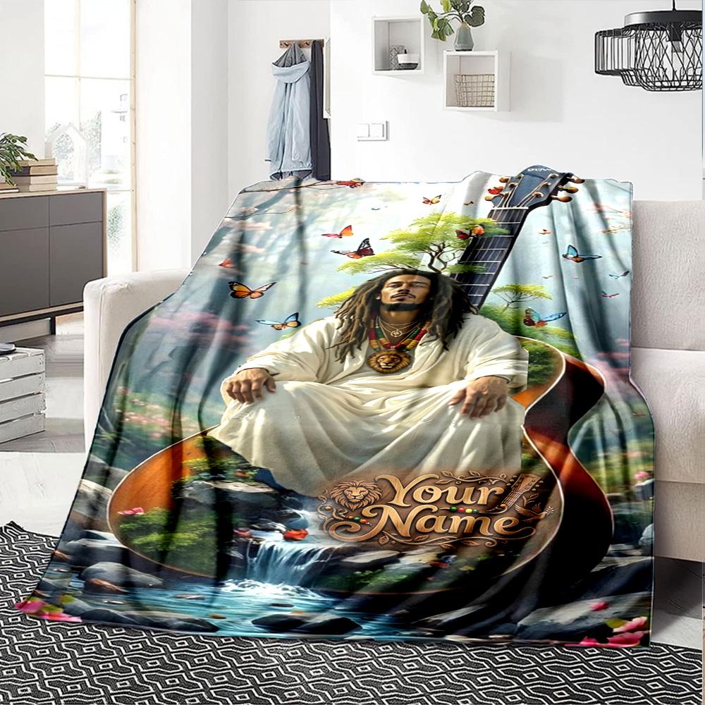 Bob Marley Customize Text Blanket Gift Personalized Blanket Soft & Cozy for Seaside Office Chair Picnics Sofa Four Seasons Universal