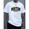 Men's Summer 100 Cotton Fashionable Casual Loose Plus Size BOSTON Pattern Printed Sports Round Neck Short Sleeved T-shirt Top
