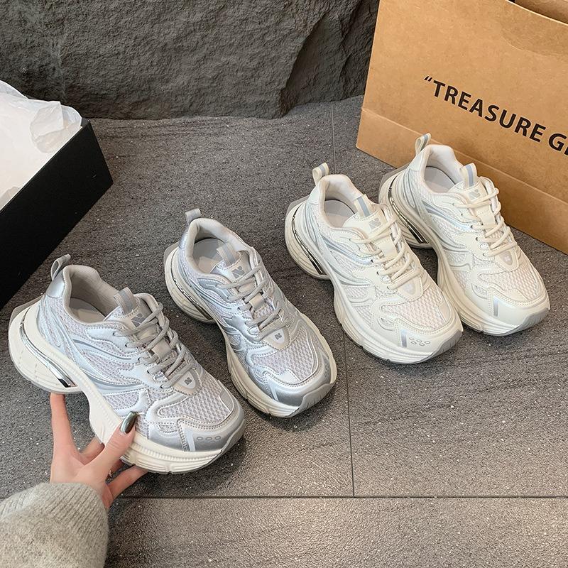 Thick-soled Women's Spring New Height-increasing Versatile Mesh Breathable and Lightweight Sports Shoes