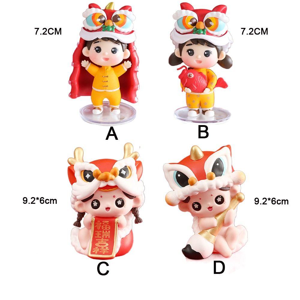 Мальчик и девочка Танец льва Статуя мальчика Китайский стиль Танец льва Украшения Весенний фестиваль