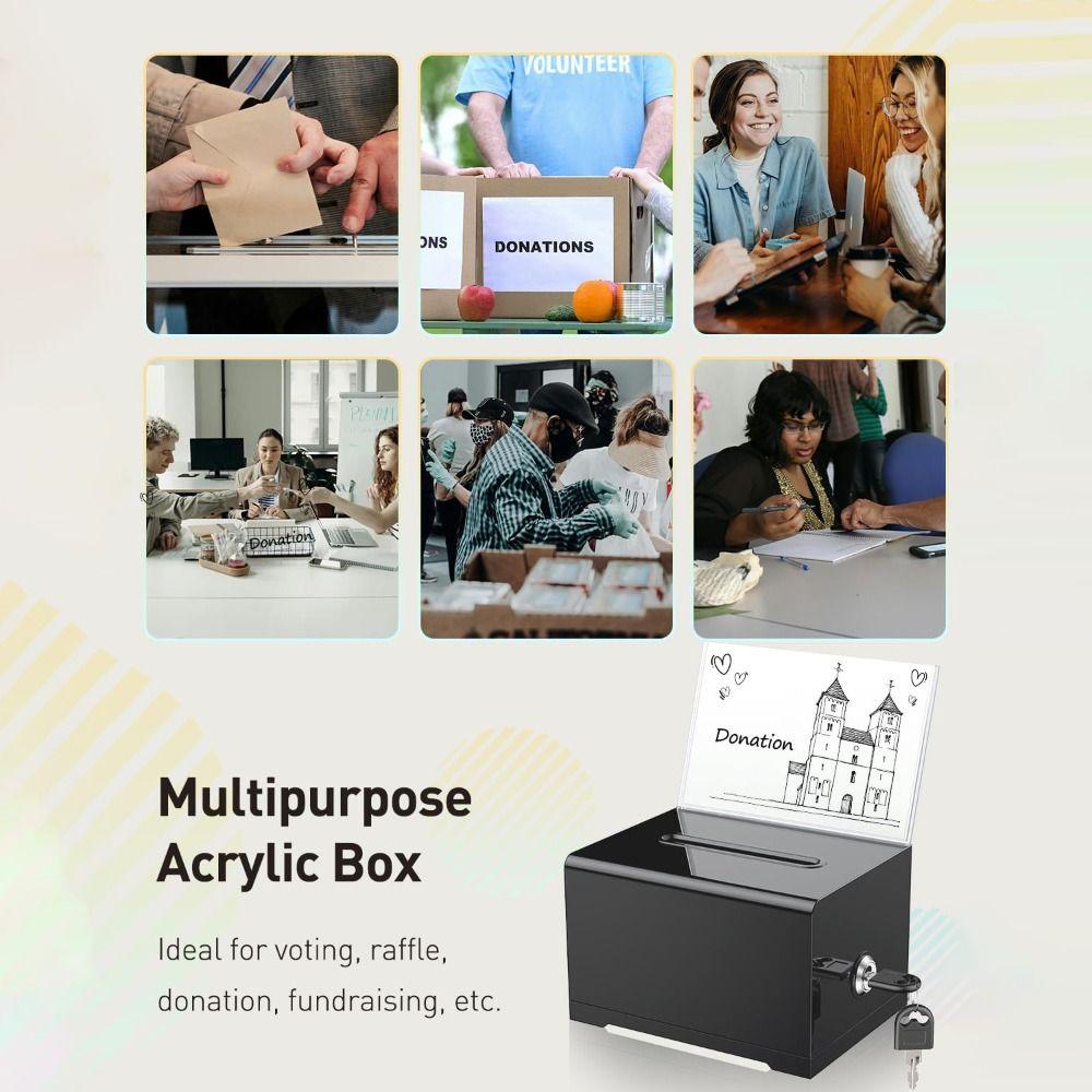 Solid Suggestion Box With Lock and Sign Holder Donation Box Plastic Container Tip Jar Charity