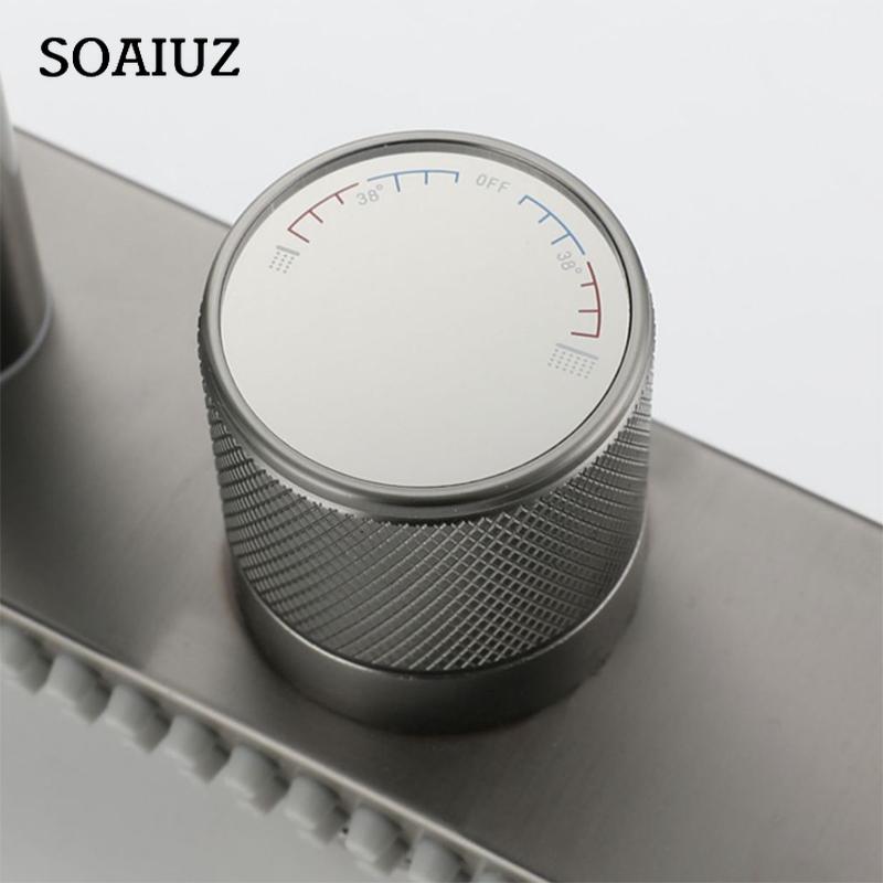 Серый водопад для раковины, кухонный кран, смеситель для горячей и холодной воды, умывальник, несколько водовыпусков, вращающийся кран для летающего дождя, одно отверстие