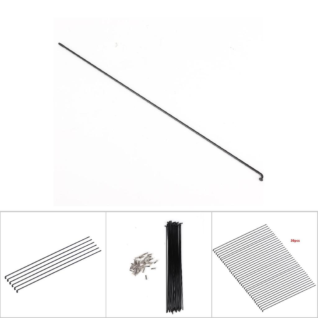 Набор 36 шт. Стальные спицы для горного велосипеда с ниппелями, черные, 261 мм