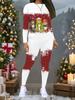 Женский рождественский костюм-двойка с принтом: Топ с длинным рукавом и круглым вырезом и брюки, праздничный лимитированный повседневный костюм для вечеринки в подарок