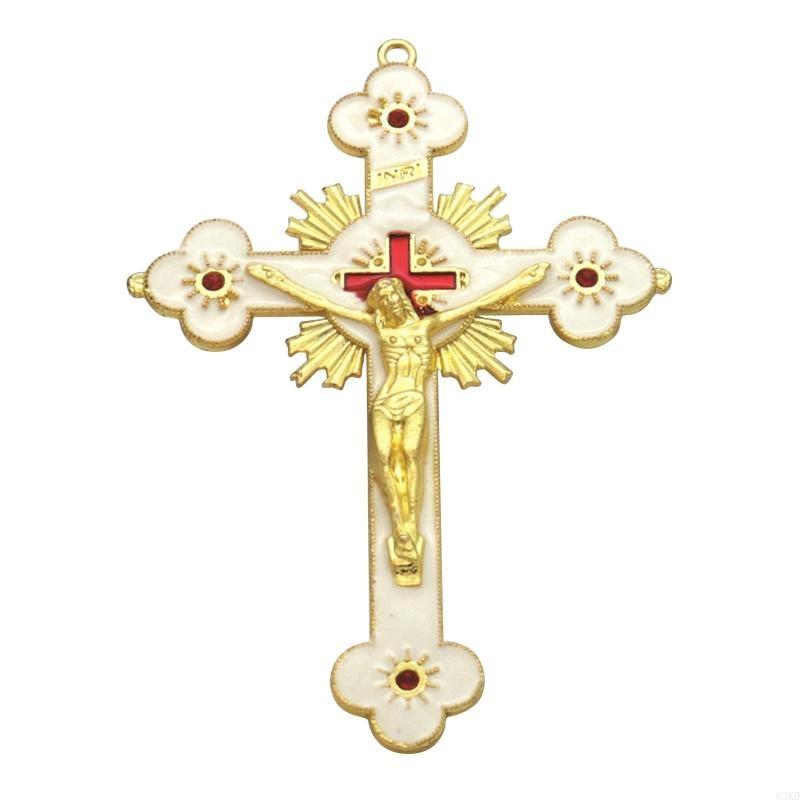 62KD Metal Enamel Crystal Flower Crucifix for Cross Spiritual Religious Jesus Catholic Blessing Hand Holding Faith Gifts Prayer
