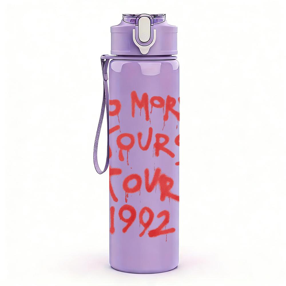 1PC No more tours red handwritten text print 750ml colorful plastic sports water bottle leakproof pop up lid with straw for outdoor work home use