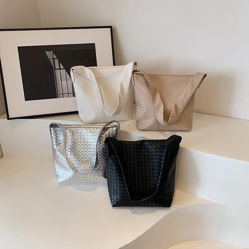 Цвет Однотонный Простой Тканый Текстура Женская Сумка-тоут Большой Вместимости Для Повседневной Носки