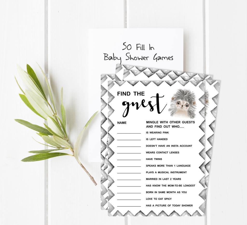 Inkdotpot Игровой набор Baby Shower из 50 игр BabyA AlphabetA ABCA Game Hedgehog Jungle Animals Party