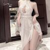 Women's Plus Size Lace Sheer Lace Up Backless Cami Sleep Dress Costume Set