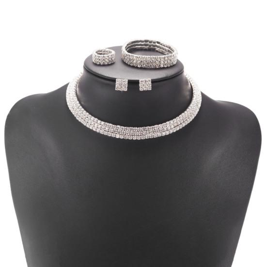 1 комплект, ожерелье, браслет, серьги, кольцо, геометрические стразы, ювелирные изделия, блестящий комплект ювелирных изделий для свадьбы