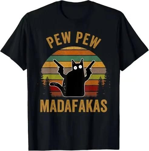 Pew Madafakas Pew Оружие Забавная Черная Кошка Ретро Винтажная Футболка