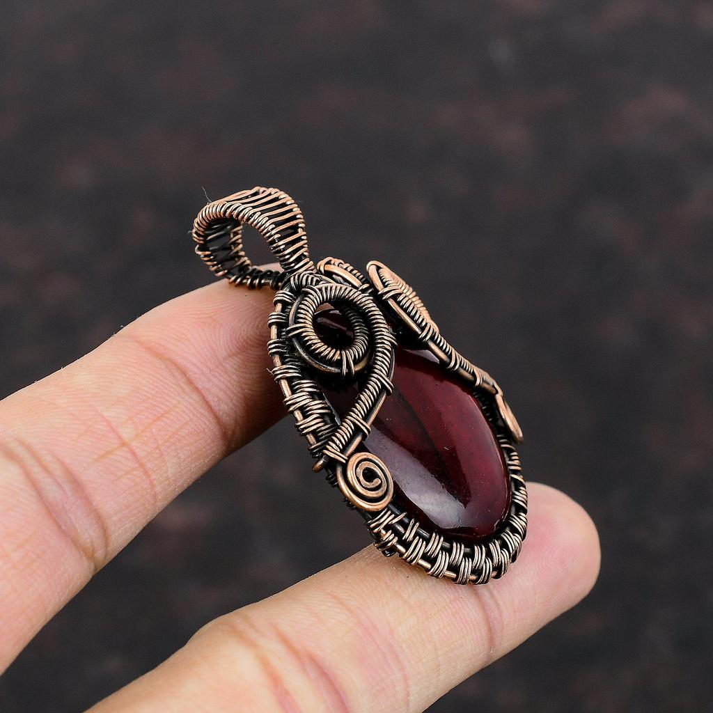 Красный Огненный Лабрадорит Кулон Медная Проволока Обернутый Драгоценный Камень Кулон Ручной Работы Изящные Медные Ювелирные Изделия Дизайнерский Подвеска Проволочная Обертка Ювелирные Изделия Для Подарка
