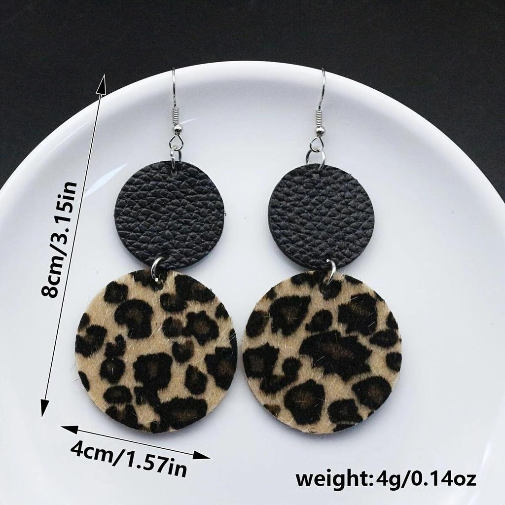 1 пара круглых висячих серег с леопардовым принтом, серьги-кольца из ПУ кожи с принтом гепарда, ювелирный подарок, винтажный стиль, ретро и смелый западный стиль
