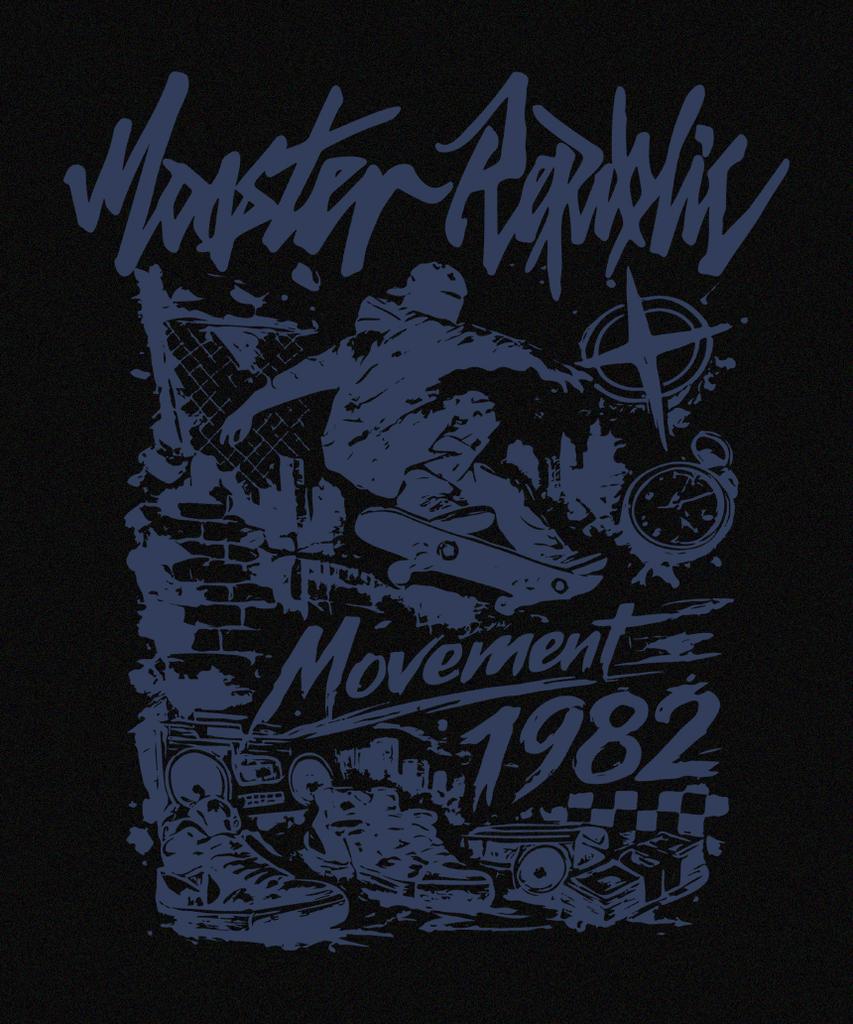 MONSTER REPUBLIC 1982 Движение Глубокий Синий Футболка Черный_9130