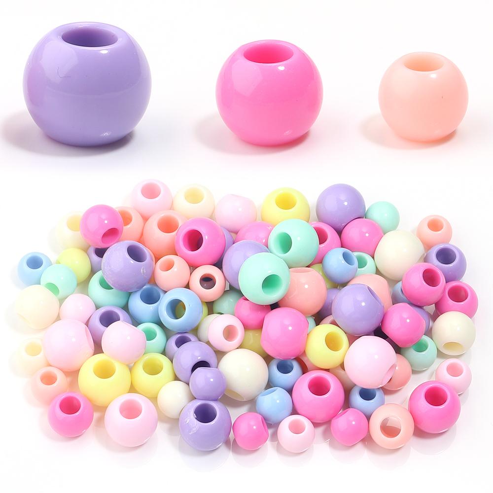 50pcs/lot 10 12 14mm Acrylic Big Hole Beads Multicolor Loose Spacer Round Beads For DIY Bracelet Earrings Jewelry Accessories