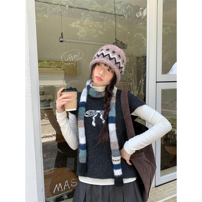 Women S Vintage Jacquard Knit Hat Autumn Winter Warm Ear Protection Beanie