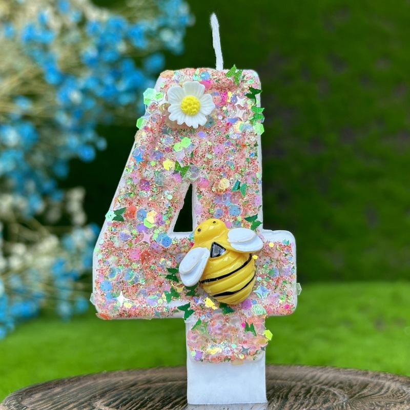 1 шт., товары для декора торта, топпер для торта, желтая пчела, торт, свеча на день рождения, цифровые свечи, красочные