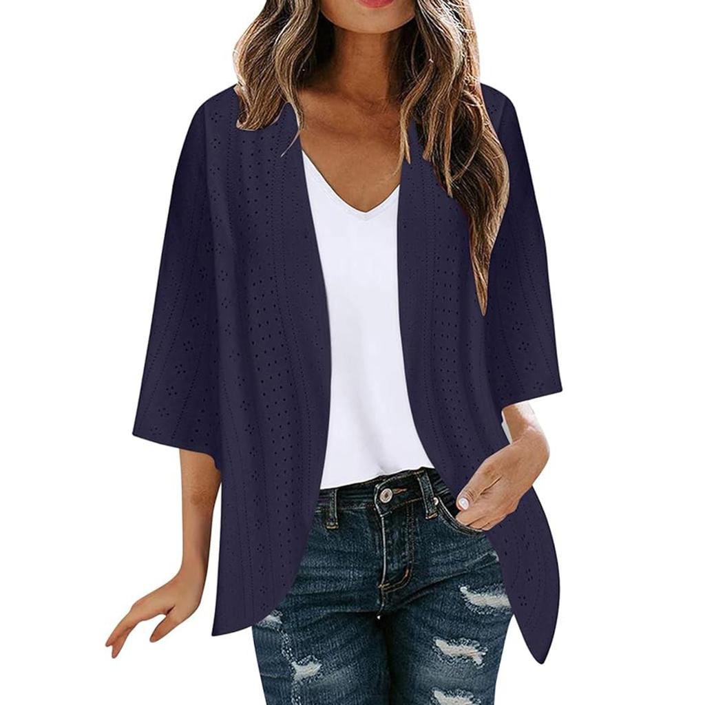 Women's Fashion Casual Seven Split Sleeve Solid Color Cardigan Jacket