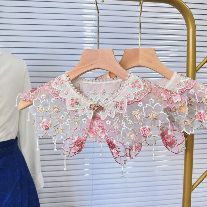 National Style Hanfu Colorful Embroidery Fake Collar Horse Dress Cheongsam Neckline Decorative Collar Flower