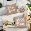 Rustic Charm Throw Pillow Cover: Cotton Flowers, Vintage Truck and Home Blessing Words, Sofa Cushion Cover, Bedroom Room Decor