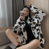 Большие размеры женские блузки с коровьим принтом Harajuku Colorblock Cartoon Button Up Shirt Свободные повседневные топы с длинным рукавом в винтажном стиле Streetwear
