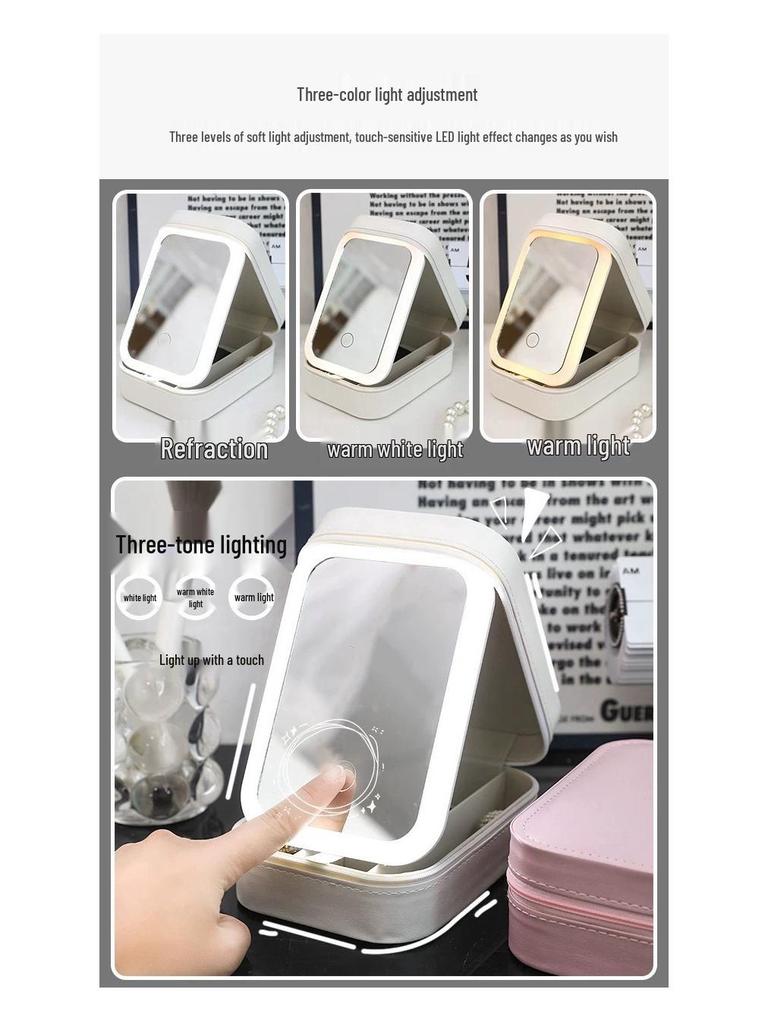 Foldable Jewelry Box with LED Makeup Mirror: Portable, Multifunctional Travel Organizer
