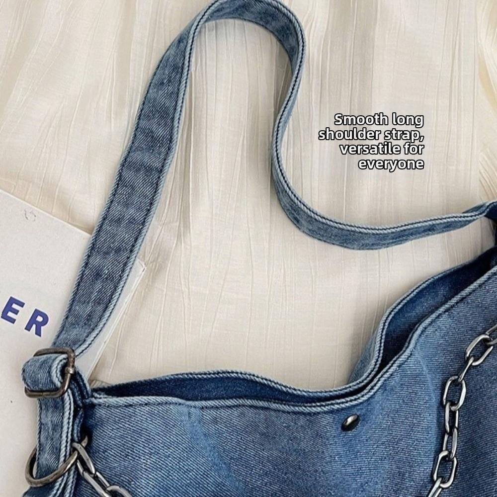 Large Capacity Women's Chain Crossbody Bag Korean Style Satchel Bag Denim Shoulder Bag Travel