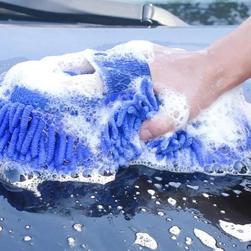 2Pc Blue Microfiber Chenille Car Wash Sponge Care Washing Brush Pad Cleaning Tool Auto Washing Towel Gloves Styling Accessories