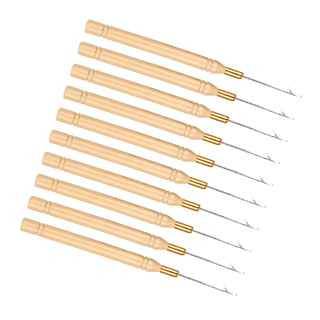 10pcs Hook Needle Wooden Handle Hair Extension Hook Needle Wig Tools
