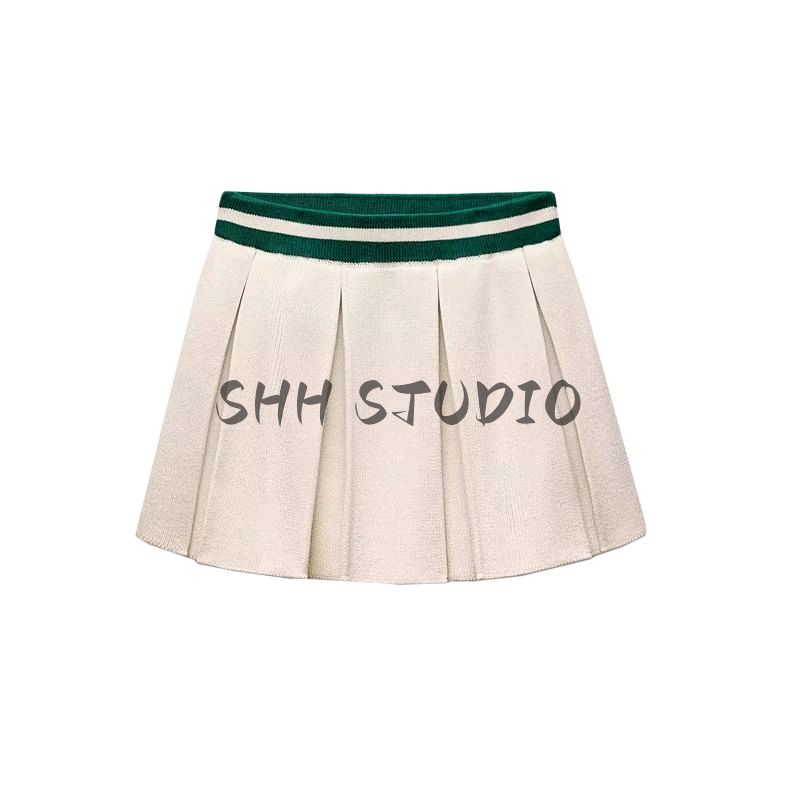 Spring New Women's Clothing Wide Pleated Knitting Mini Skirt 6771048 Eight-Strand Woven Lapel Knitwear 6771047