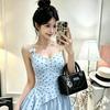 #Летний новый чистый желанный штормовой точечный пэчворк блестящий топ-майка на бретельках облегающий с фиксированной грудной подушкой