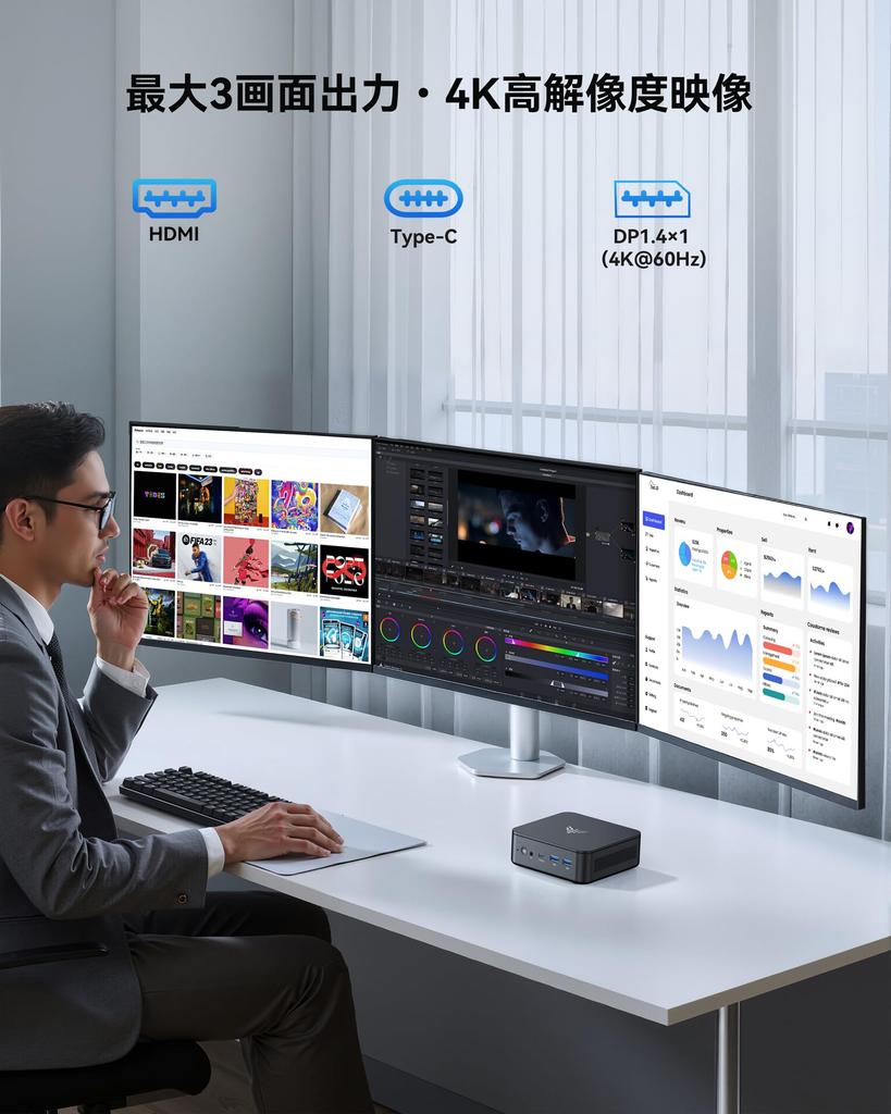 Introducing the AMD Ryzen 5 Faster Than the This Mini PC Features Up To 32GB DDR4 4TB SSD NVMe SSD Dual Wired Output for Three Dual Copper Quiet and