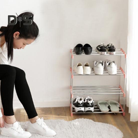 HOW-E 3/4 Layers Shoe Rack Assembled Easy Installation Stainless Steel Household Slipper Storage Shelf