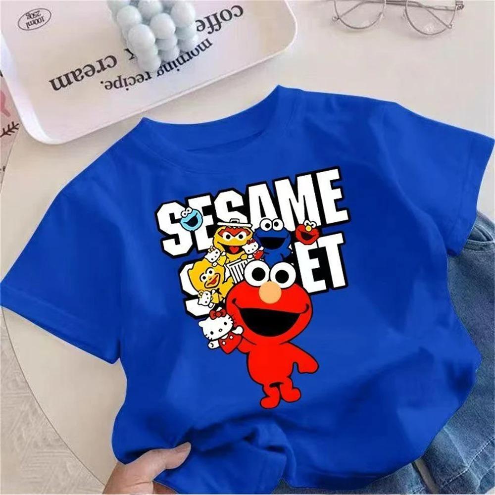 2026 Summer Elmo TShirt For Kids Boys black pink Cartoon round neck T-shirt Short Sleeve Tops Tee Shirt Clothes Girls Toddle