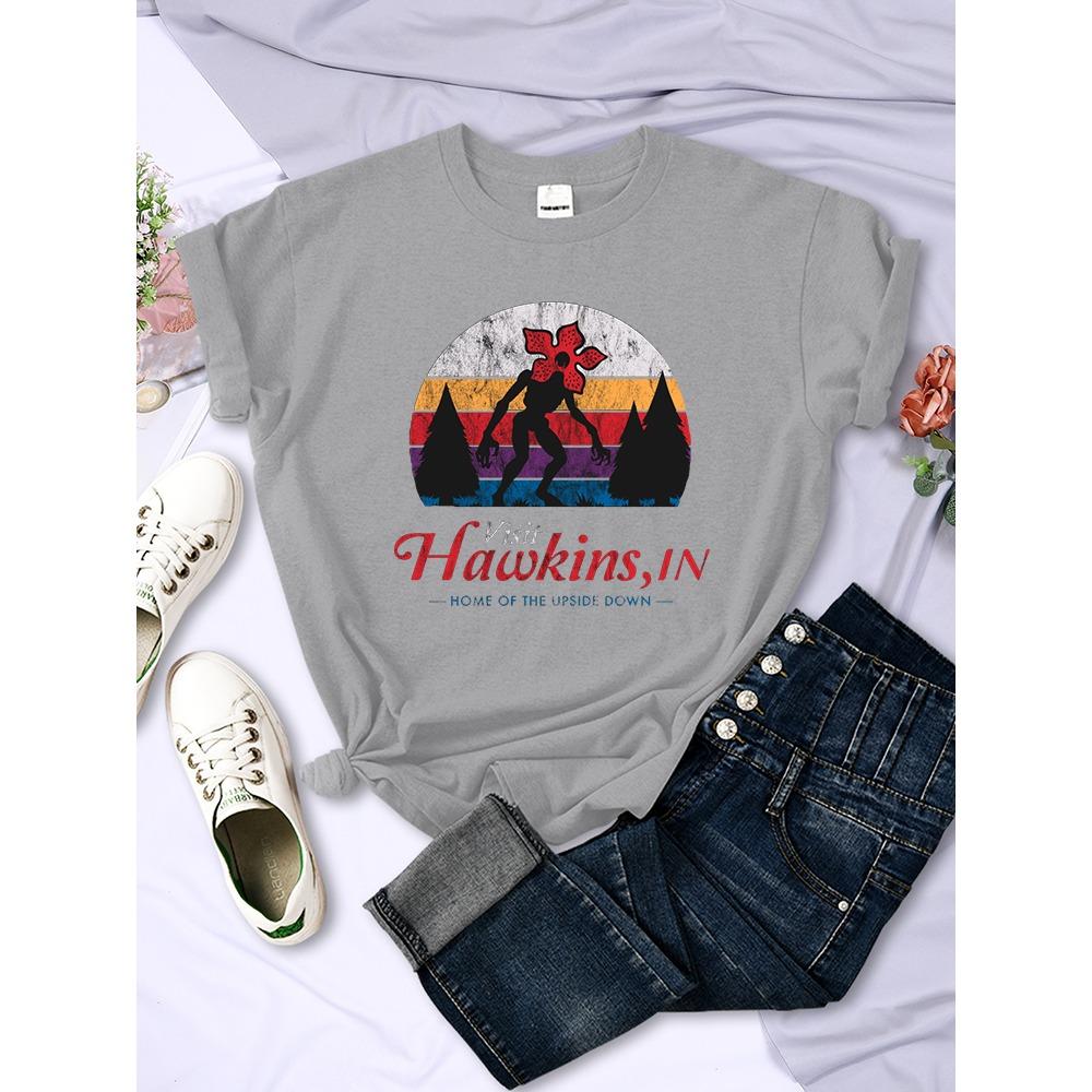 Винтажная футболка Hawkins, устаревшая, женская летняя повседневная футболка, модный уличный топ, хип-хоп, персонализированная женская футболка