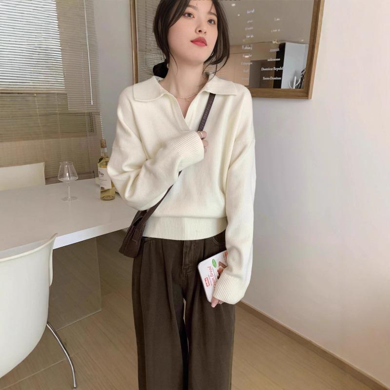 Spring New Loose and Chic Lo-neck Sweater with Knitted Bottoming Shirt Women's Top