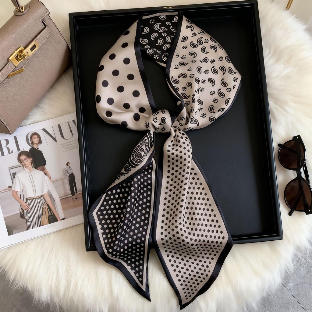 Hangzhou silk simulation silk texture double-layer printing long silk scarf spring and autumn matching scarf can be tied waist decorative streamer