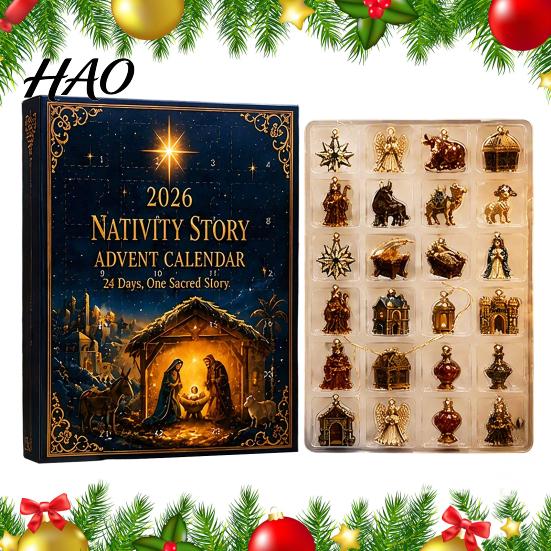 Birth of Jesus Ornaments 2026 Nativity Story Christmas Advent Calendar, 24 Days Countdown Calendar Christian Theme with 2D Acrylic Religious Keepsake