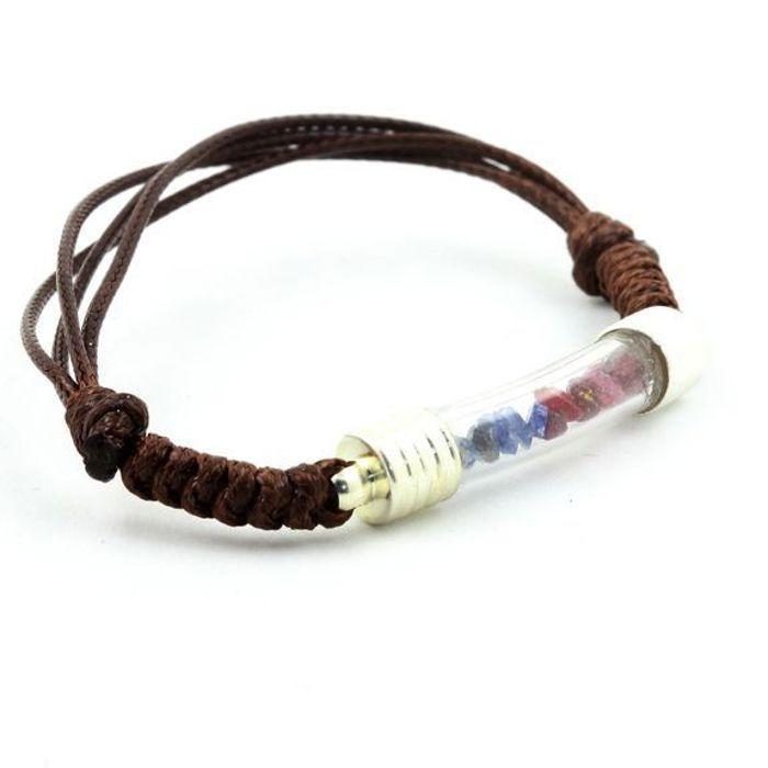 Pierres et Minéraux. Bracelet Rubis + Saphir brut. Couleur marron.