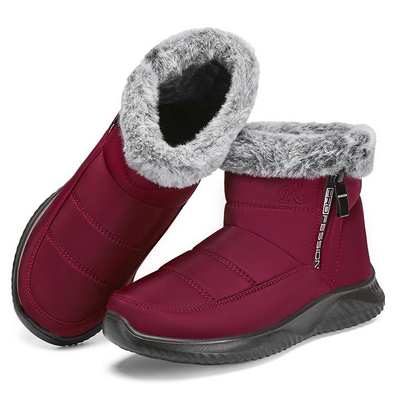 Водонепроницаемые зимние ботинки из искусственного меха для женщин 2025 года, нескользящие утолщенные плюшевые ботильоны, женская модная обувь на молнии, сохраняющая тепло, с хлопковой подкладкой