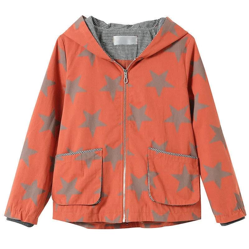 Куртки с капюшоном с принтом, женские весенние повседневные свободные верхняя одежда больших размеров, двусторонняя одежда L-4XL, ветровки, пальто, топы в корейском стиле