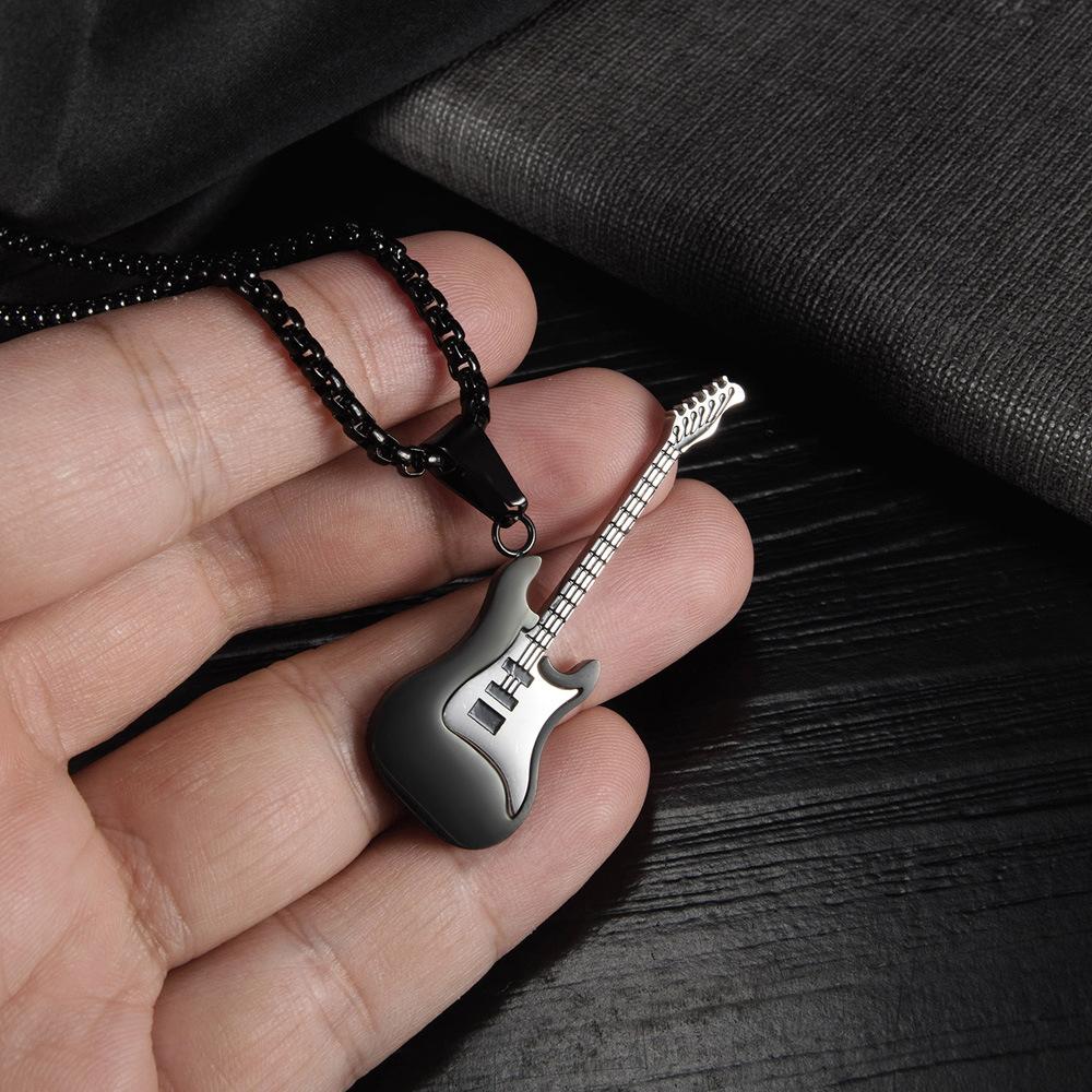 Ornament Personality Fashion European and American Hip Hop Stainless Steel Guitar Pendant Street Classic Trendy Men's Titanium Steel Necklace