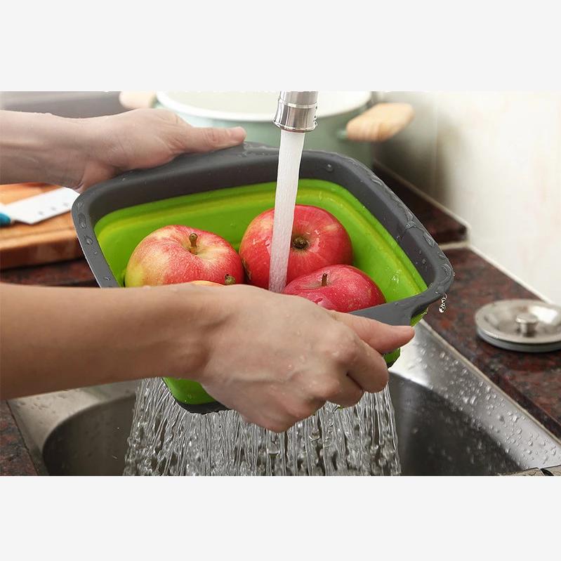 Silicone Folding Drain Basket Fruit Vegetable Washing Basket Foldable Strainer Colander Collapsible Drainer Kitchen Storage Tool