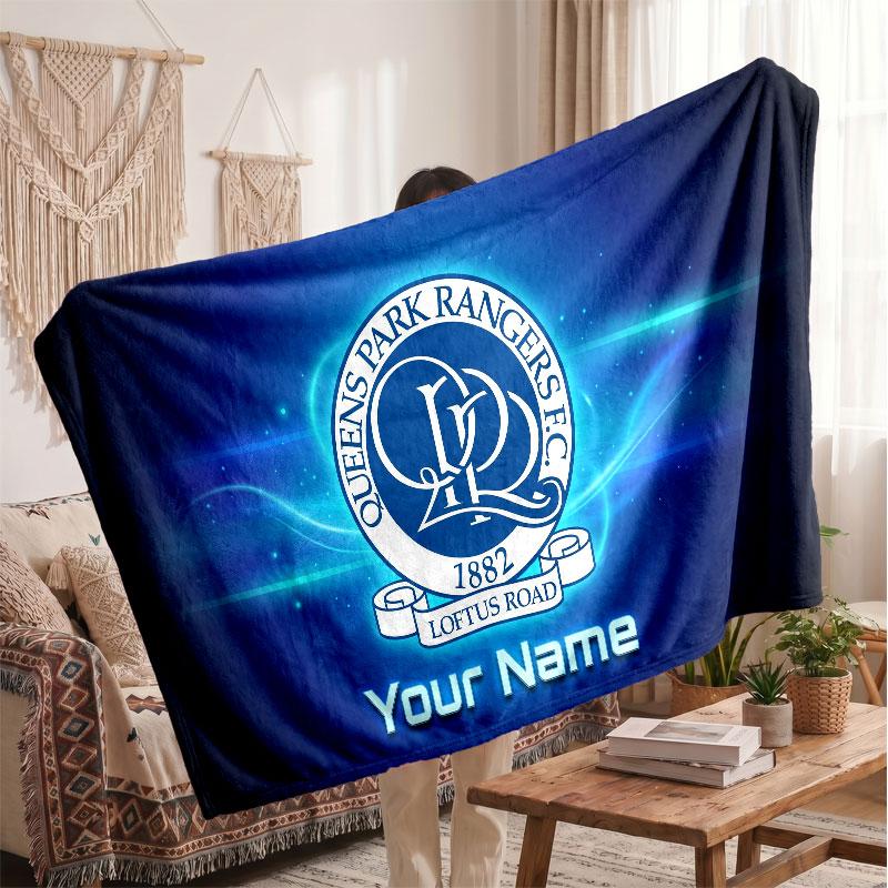 Queens Park Rangers Personalized Fleece Blanket With Football Logo, Custom Name Text Soft Warm Home Throw Blanket